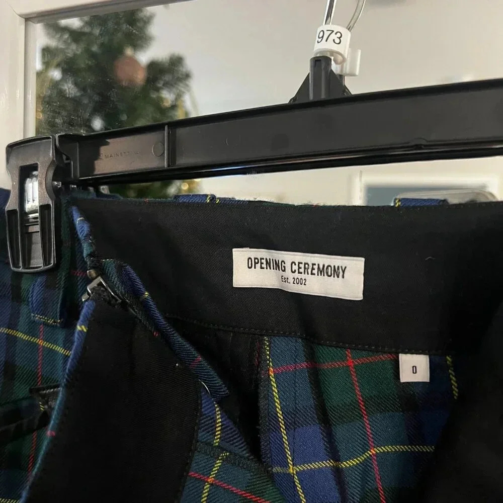 973 Opening Ceremony Plaid High Waisted Pearl Pants Size 0 Color Green Blue - Picture 3 of 4